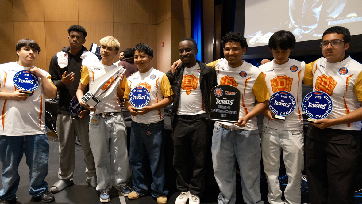 Students from Compton Unified schools posing together after the event
