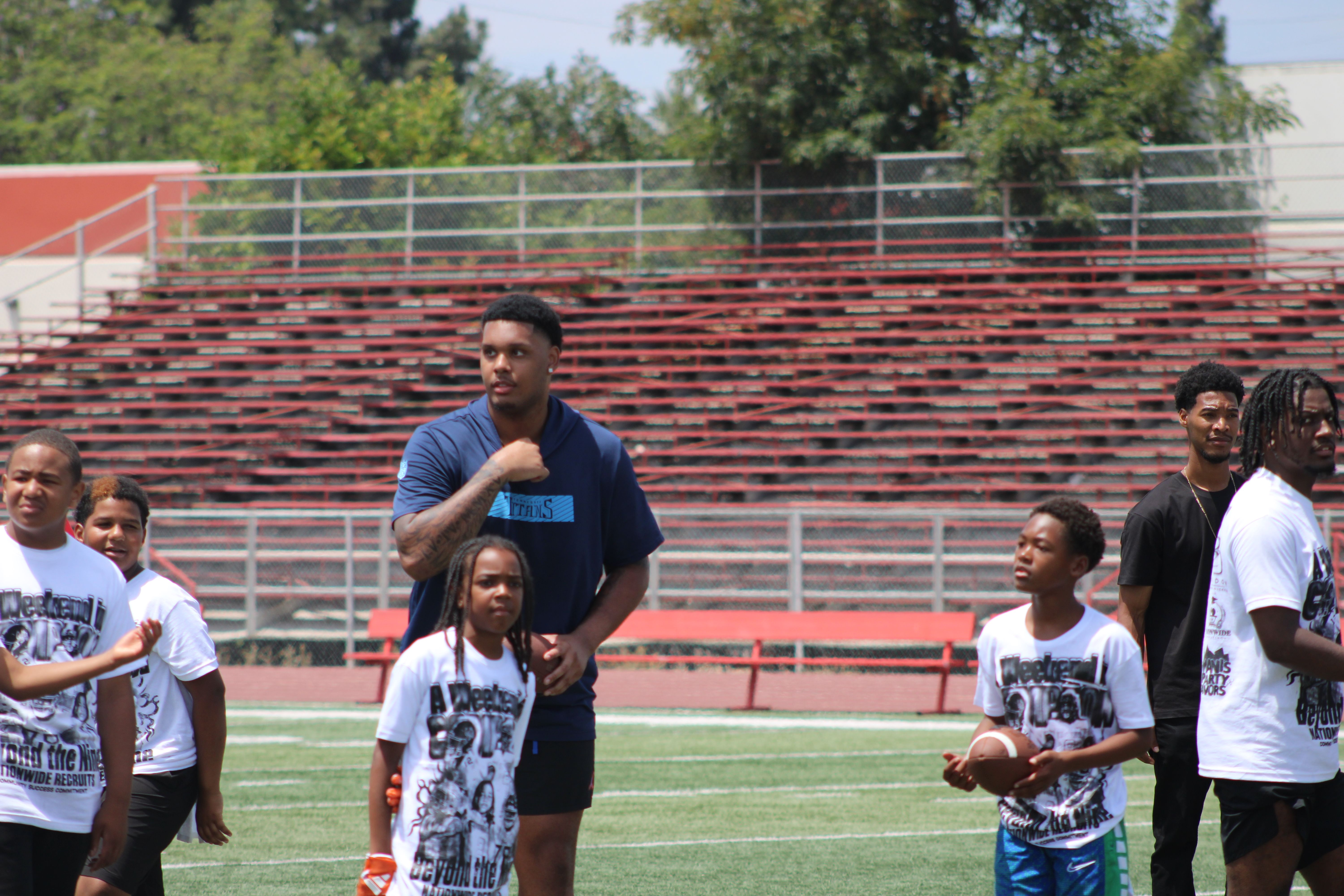 Young athletes participating in the Saturday football camp